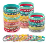 LHOEST 36 braccialetti colorati motivazionali per bambini, in lingua tedesca, per laurea, per studenti, in silicone con scritte ispiratrici per regalo di addio, mutmacher per bambini