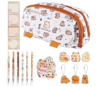LHOEST Capybara Astuccio con cancelleria Capybara Set di cancelleria per ragazze ragazzi bambini penne gel nere adesivi Capybara carino astuccio con animali cancelleria Kawaii Capybara portachiavi