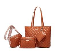 LHSJYG Pochette di Perle per le Donne Set di 4 borse da donna Wave grande capacità, set a tracolla singole con funzione multifunzionale, borsette a portafoglio, a(Brown A)