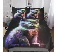 LHXLHXX 3D Cat Set Di Biancheria Da Letto Copri Piumino Anallergico in Microfibra 3 Pz Copripiumino Con Chiusura A Cerniera Set Per Adulti E Adolescenti Double (200x200cm)
