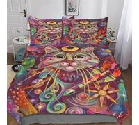 LHXLHXX Copripiumino Stampa Cat - Set Parure Copripiumone in 100% Microfibra 3 Pezzi Con Federa, Con Chiusura A Cerniera - Biancheria Da Letto, Double (200x200cm)