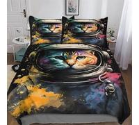 LHXLHXX Copripiumino Stampa Cat - Set Parure Copripiumone in 100% Microfibra 3 Pezzi Con Federa, Con Chiusura A Cerniera - Biancheria Da Letto, Double (200x200cm)