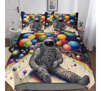 LHXLHXX Copripiumino Stampa Colorful Planet - Set Parure Copripiumone in 100% Microfibra 3 Pezzi Con Federa, Con Chiusura A Cerniera - Biancheria Da Letto, Double (200x200cm)