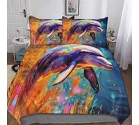 LHXLHXX Dolphin Copripiumino Set 3 Pz Tessuto in Microfibra 100% Copripiumone Con Federe, Chiusura A Cerniera Double (200x200cm)