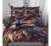 LHXLHXX Owl Set Copripiumino 3D Stampa E Federa Coordinata Biancheria Da Letto 3 Pz, Set Copripiumone in Microfibra Morbida Double (200x200cm)