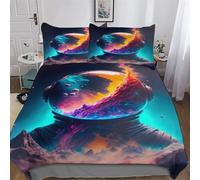 LHXLHXX Set Copripiumino Astronaut 3D - Parure Copripiumone in Microfibra 3 Pezzi Con Federe, Chiusura A Cerniera Biancheria Da Letto Copripiumini, Double (200x200cm)