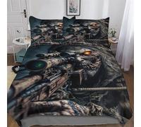 LHXLHXX Set Copripiumino Dead Army Zombie Soldier 3D - Parure Copripiumone in Microfibra 3 Pezzi Con Federe, Chiusura A Cerniera Biancheria Da Letto Copripiumini, Double (200x200cm)