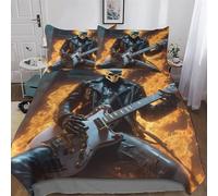 LHXLHXX Set Copripiumino Guitar Skeleton Man 3D - Parure Copripiumone in Microfibra 3 Pezzi Con Federe, Chiusura A Cerniera Biancheria Da Letto Copripiumini, Double (200x200cm)