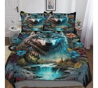 LHXLHXX Set Copripiumino Wolf 3D - Parure Copripiumone in Microfibra 3 Pezzi Con Federe, Chiusura A Cerniera Biancheria Da Letto Copripiumini, Double (200x200cm)