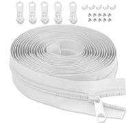 LHZHLE Chiusura lampo infinita da 3 mm, con cerniera: 3,65 m, in nylon bianco, chiusura lampo - al metro con 5 cerniere per biancheria da letto e cuscino