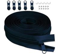 LHZHLE Chiusura lampo infinita da 3 mm, con cerniera: 3,65 m, in nylon blu navy, chiusura lampo - al metro con 5 cerniere per biancheria da letto e cuscino