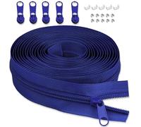 LHZHLE Chiusura lampo infinita da 3 mm, con cerniera: 3,65 m, in nylon blu reale, chiusura lampo - al metro con 5 cerniere per biancheria da letto e cuscino