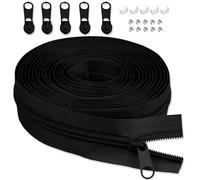 LHZHLE Chiusura lampo infinita da 3 mm, con cerniera: 3,65 m, in nylon nero, chiusura lampo - al metro con 5 cerniere per biancheria da letto e cuscino