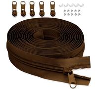 LHZHLE Chiusura lampo infinita da 3 mm con cerniera: 3,65 m marrone nylon chiusura lampo - al metro con 5 cerniere per biancheria da letto e cuscino