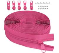 LHZHLE Chiusura lampo infinita da 5 mm, con cerniera: 3,65 m, in nylon rosso rosa, chiusura lampo - al metro con 5 cerniere per biancheria da letto e cuscino