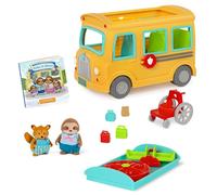 Li’l Woodzeez scuolabus giocattolo con personaggi, libro e accessori | Set da gioco con scuolabus, 2 personaggi, libro e accessori per inventare storie di viaggio verso la scuola, 3+ anni