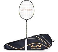 Li-Ning Calibar X Combat - Racchetta da badminton con corde in grafite di carbonio, 85 g, tensione della corda da 13,6 kg e copertura completa gratuita (nero/lime)