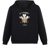 LI XIAOYA Cymru Welsh Retro Rugby Crest - Red Three Feathers Rugby Hoodies Long Sleeve Pullover Loose Hoody Sweatershirt Black XXL