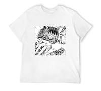LI YA DENTAL Men's T-Shirt My Cute Cat Tomie Junji Ito Vintage Cotton Tees Short Sleeve Manga T Shirt Crewneck Tops White S
