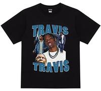 LI YA DENTAL Travis Hip-Hop Vintage T-Shirt Black Printed Tee Men Top Black L
