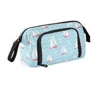 LI ZHI XIN Adolescenti studente astuccio grande cerniera colore multifunzionale moda trucco custodia per il trucco marino ancora barca a vela ondulata pastello sfondo azzurro, multicolore, organizer