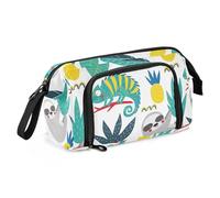 LI ZHI XIN Astuccio grande per studenti adolescenti astuccio con cerniera colore multifunzionale alla moda borsa per il trucco astuccio carino cartone animato bradipo e lucertola albero tropicale