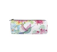 LI ZHI XIN Astuccio rotondo per studenti e adolescenti, astuccio rotondo con cerniera, piccolo astuccio per trucchi, 20,3 x 7,6 x 7,6 cm, con uccelli tropicali, fiori e orchidee, Multicolore, 8×3×3 IN