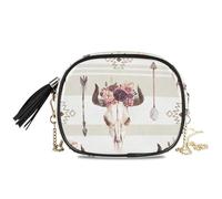 LI ZHI XIN Borsa a tracolla da donna con catena in poliuretano, piccola borsa a tracolla con nappa, teschio di mucca, corno ornamentale, fiore bianco