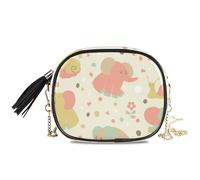 LI ZHI XIN Borsa a tracolla da donna in poliuretano, con catena in poliuretano, piccola borsa con nappe, elefanti, lumaca, fiori
