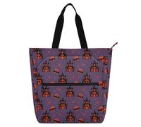 LI ZHI XIN Borsa tote per bambini e ragazze per la scuola con cerniera, cestino riutilizzabile da donna, borse da lavoro per uomini, cestini per la spesa impermeabili per Halloween, castello, luna