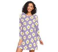 LI ZHI XIN Camicia da notte a maniche lunghe da donna Camicia da notte da donna Camicie da notte Camicia da notte Girocollo allentato Plus Size Biancheria da notte Xxxl Xxl motivo a uova viola