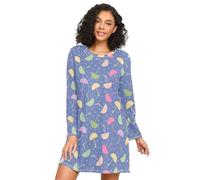 LI ZHI XIN Camicia da notte a maniche lunghe da donna Camicia da notte da donna Camicie da notte Camicia da notte Girocollo Sciolto Plus Size Biancheria da notte Xxxl Xxl Ombrello colorato Immagine