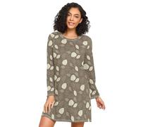 LI ZHI XIN Camicia da notte a maniche lunghe da donna Camicia da notte da donna Camicie da notte Camicia da notte Girocollo Sciolto Plus Size Biancheria da notte Xxxl Xxl Albero Tropicale Foglie