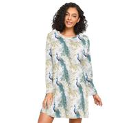 LI ZHI XIN Camicia da notte da donna a maniche lunghe camicia da notte da donna camicie da notte camicie da notte scollo rotondo sciolto plus size biancheria da notte Xxxl Xxl bellissimo motivo pavone