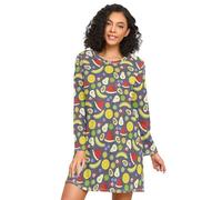 LI ZHI XIN Camicia da notte da donna a maniche lunghe camicia da notte da donna camicie da notte camicie da notte girocollo ampio taglie forti biancheria da notte Xxxl Xxl motivo frutta, Multicolore