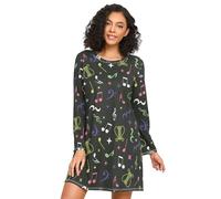 LI ZHI XIN Camicia da notte da donna a maniche lunghe camicia da notte da donna camicie da notte camicie da notte girocollo allentato taglie forti indumenti da notte Xxxl Xxl nero motivo note musicali