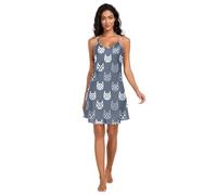 LI ZHI XIN Camicia da notte da donna Slip Camicia da notte da donna Camicie da notte senza maniche Abito estivo in raso comodo scollo a V Abbigliamento da notte XL XXL Cat Star Luna Fiore Neve