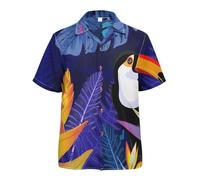 LI ZHI XIN Camicie hawaiane da uomo, camicie da spiaggia da uomo, camicia a maniche corte da uomo, camicia con bottoni da uomo, vestibilità ampia, camicia taglie forti, tucano uccello tropicale foglie