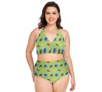 LI ZHI XIN Costume da bagno da donna Bikini da donna a due pezzi con scollo a V a vita alta Plus Size Costumi da bagno XXXL Fischietto Trofeo modello, multicolore, 3XL plus