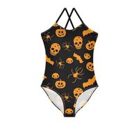 LI ZHI XIN Costume da bagno intero da bambina, costume da bagno, costume da bagno, set bikini per bambini, età 3-10 anni pipistrello zucca Halloween, multicolore, 9-10 Anni