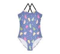 LI ZHI XIN Costume da bagno intero per ragazze, costume da bagno, costume da bagno, set bikini per bambini, età 3-10 anni immagine ombrello colorato, multicolore, 5-6 Anni