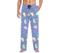 LI ZHI XIN Pantaloni da pigiama da uomo lunghi pantaloni pigiama primavera autunno sottile stile allentato elastico in vita cinturino con tasca S-XXL ombrello colorato immagine, Multicolore, L