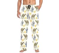 LI ZHI XIN Pantaloni pigiama da uomo lunghi pantaloni pigiama primavera autunno sottile stile sciolto elastico in vita cravatta cinturino con tasca S-XXL cammello cactus sole, Multicolore, S