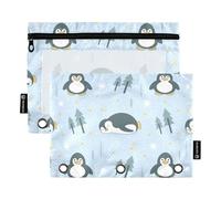 LI ZHI XIN Raccoglitore a 3 anelli con cerniera in PVC trasparente, finestre 25 x 18 x 0,5 cm, 2 pezzi, pinguino, fiocco di neve, albero, stelle