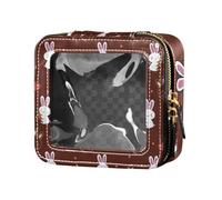 LI ZHI XIN Trousse per cosmetici in pelle trasparente piccola borsa per cosmetici con doppia cerniera organizer scatole portaoggetti con motivo animale coniglio amore, Multicolore, L'13cm * W'12cm * H