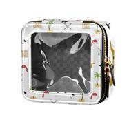 LI ZHI XIN Trousse per cosmetici in pelle trasparente piccola borsa per cosmetici con doppia cerniera organizer scatole portaoggetti nave pirata albero di cocco motivo cartone animato, Multicolore, L