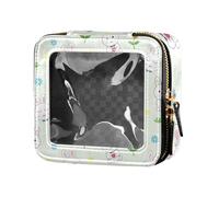 LI ZHI XIN Trousse per cosmetici in pelle trasparente piccola borsa per cosmetici con doppia cerniera organizer scatole portaoggetti coniglio fiore cartone animato modello, Multicolore, L'13cm * W