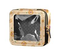 LI ZHI XIN Trousse per cosmetici in pelle trasparente, piccola borsa per cosmetici, con doppia cerniera, organizer con motivo floreale, Multicolore, L'13cm * W'12cm * H'5.5cm（5.1*4.7*2.2 in), Beauty