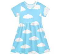 LI ZHI XIN Vestito da bambina per bambini, estivo, a maniche corte, girocollo, casual, per bambini dai 2 agli 8 anni, motivo con nuvole carine