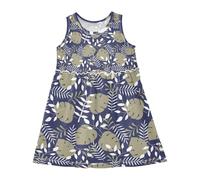 LI ZHI XIN Vestito estivo da bambina, senza maniche, in cotone, con scollo rotondo, stile casual, età 2-8 anni, piante tropicali, foglie di albero, multicolore, 4 anni